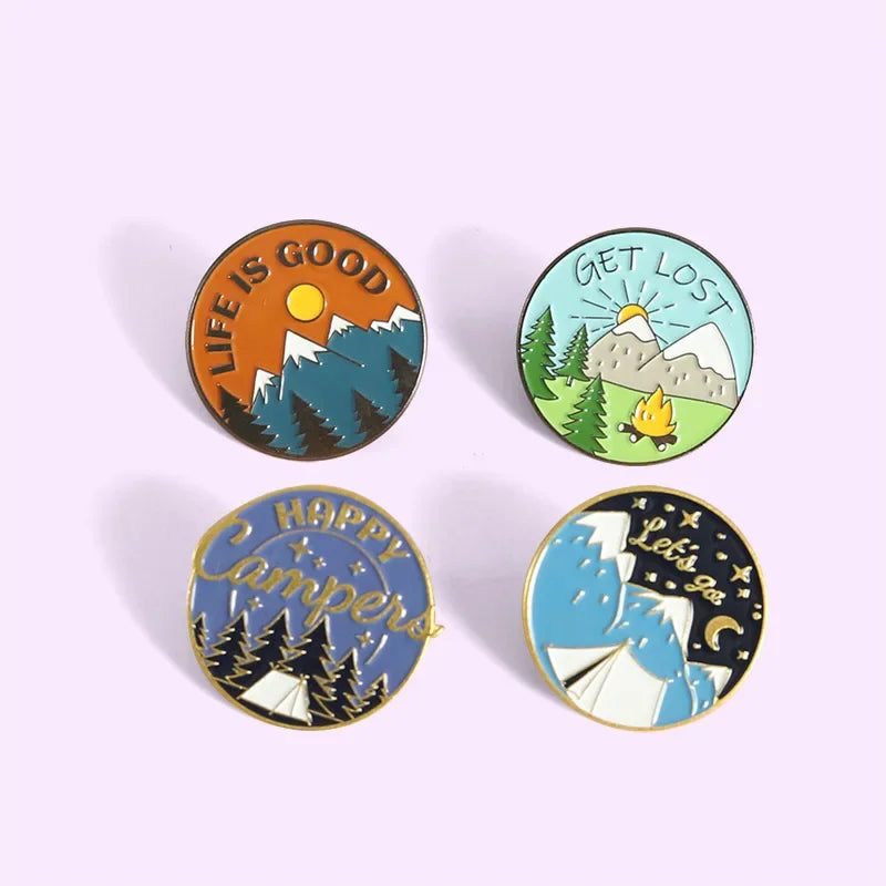 Scenic Snow Mountain Pine Tree Pattern Enamel Pin Social Power Brooch Custom Bag Lapel Shirt Badge Fun Cartoon Jewelry Gift for Pi-Mart