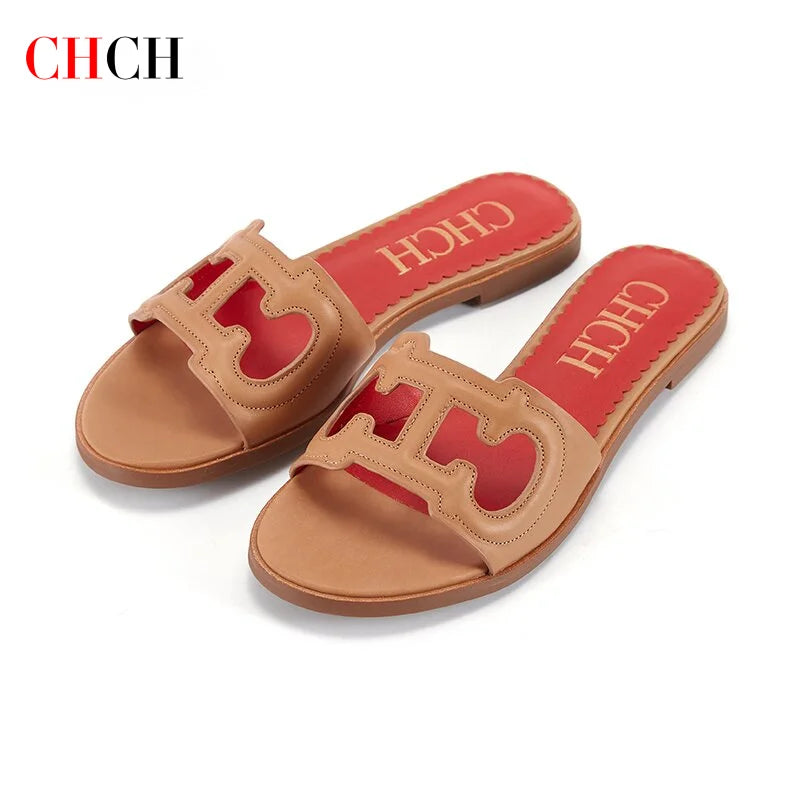 CHCH Women's Slippers 2024 Simple Black Flat Flat Women's Shoes Home Indoor Slippers LadyShow.Store