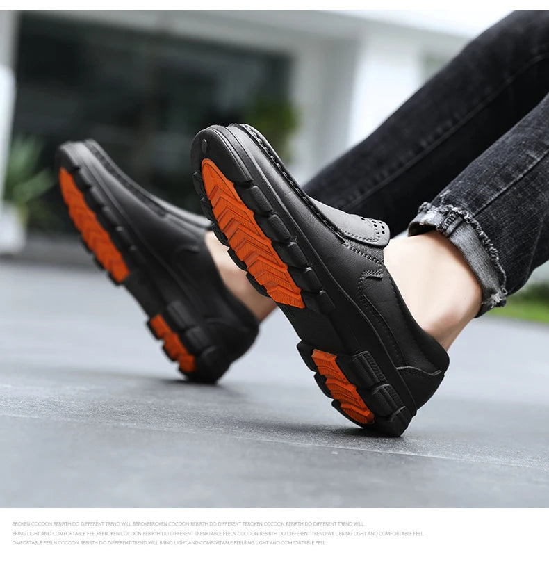 Chef shoes four season new anti slip oil resistant plus size business casual men's work leather shoes fashion comfort soft soled Pi-Mart