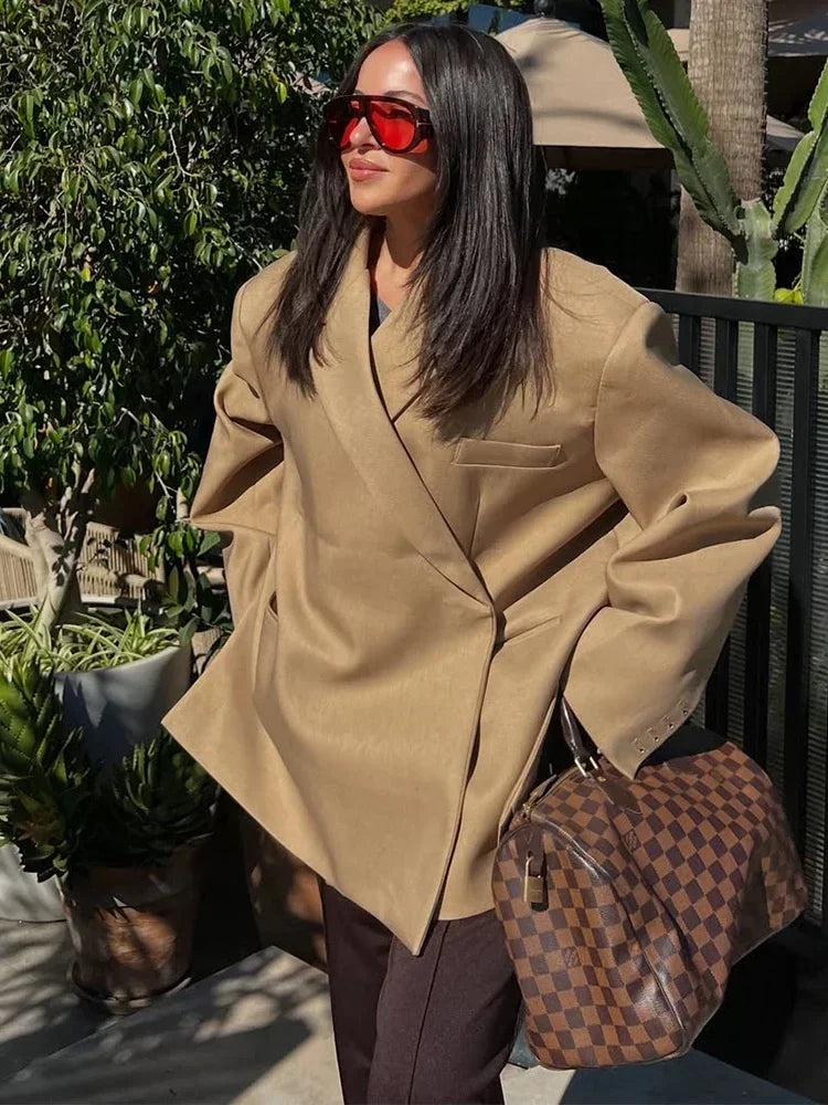 Solid Lapel Blazer Women Coats Fashion Full Sleeve Pocket One Button Jackets 2026 Autumn Daily Office Lady Commute Outwear LadyShow.Store