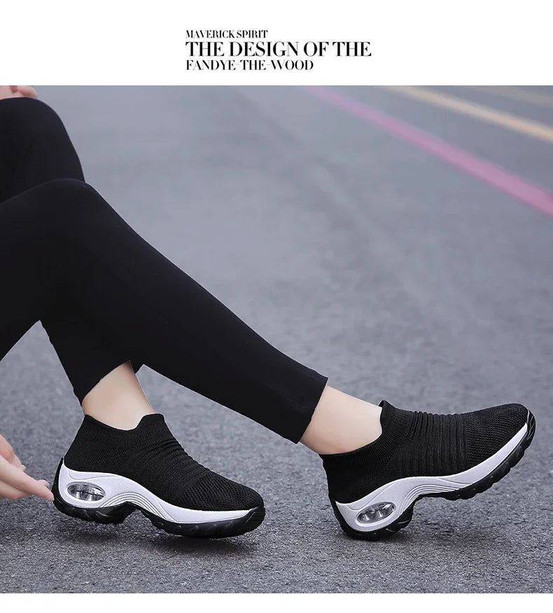 Women Sneakers Summer Fashion Black Sports Casual Shoes Breathable Mesh Lightweight Air Cushion Non-Slip Running Shoe Zapatillas Pi-Mart