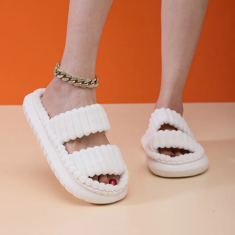 2024 Autumn Winter New Women Home Slippers Open-Toe Cross Band Linen Soled Indoor Slides Linen Soled Non-Slip Bathroom Slippers Pi-Mart