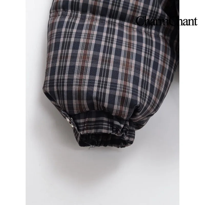 CharmChant Plaid Stand-Collar Puffer Jacket for Women Winter 2025 Padding Coat Female New in Coats Warm  Check Outerwears Parkas LadyShow.Store