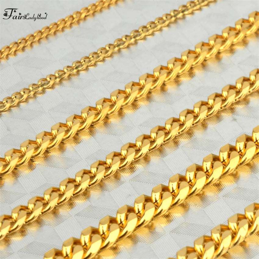 1 piece Size 3.6mm-9mm Men's Necklace Stainless Steel Cuban Link Chain Bracelet Necklace Steel Color Male Jewelry Pi-Mart