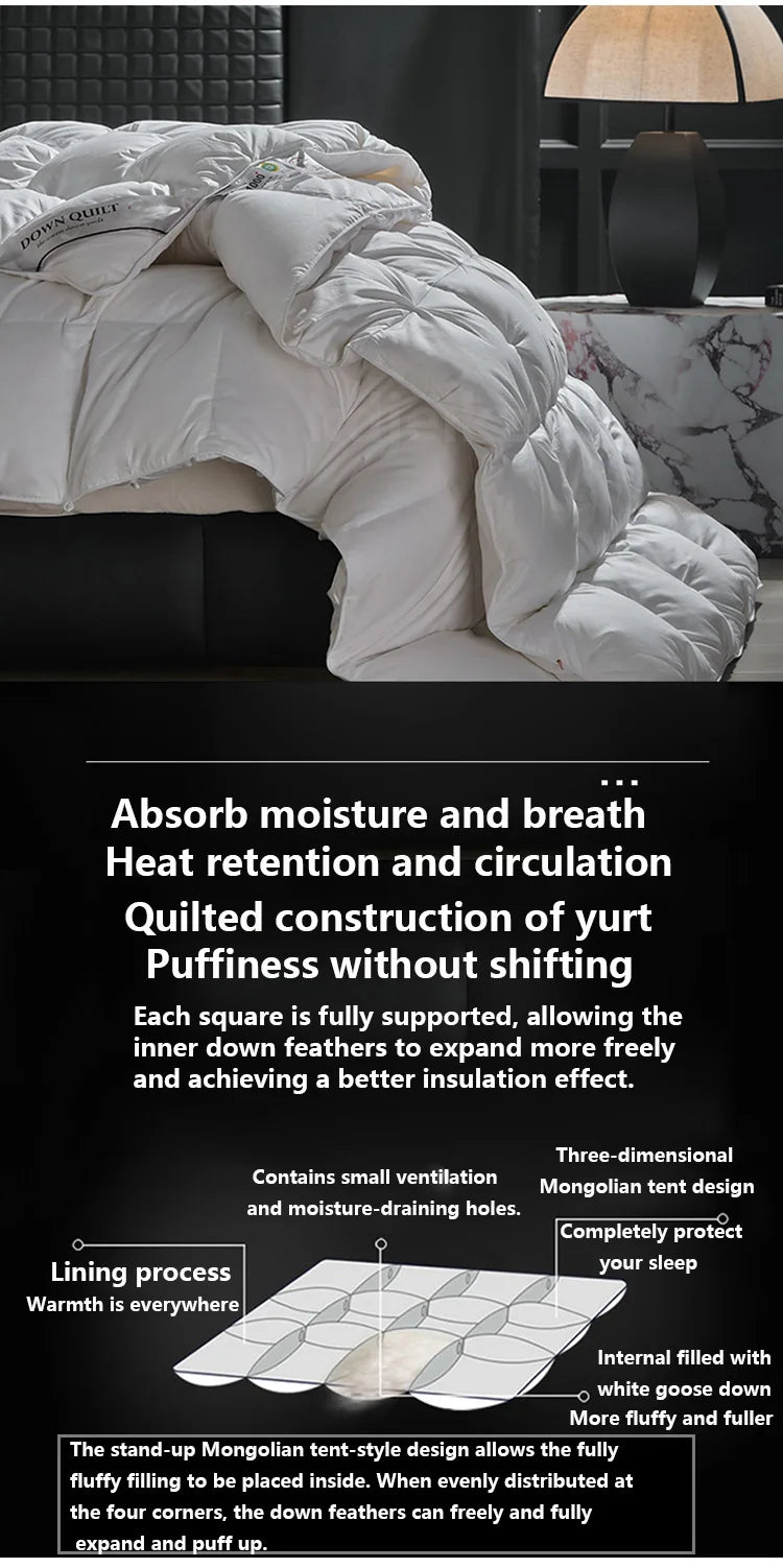 Luxury 100% White Goose down Comforter Winter Warm Duvet Extra Large Double Single Lightweight 3D Bread Design Pleated Edge Pi-Mart
