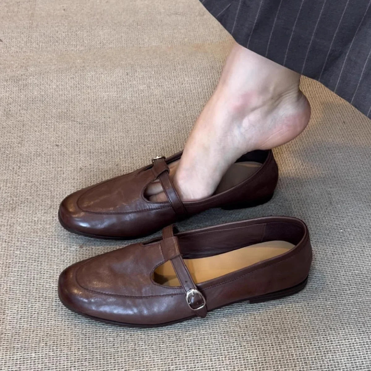 2025 Spring/Fall New Women's Vintage Mary Jane Shoes - Square Toe Low Cut Flats Soft Leather Loafers British Style Casual Shoes LadyShow.Store
