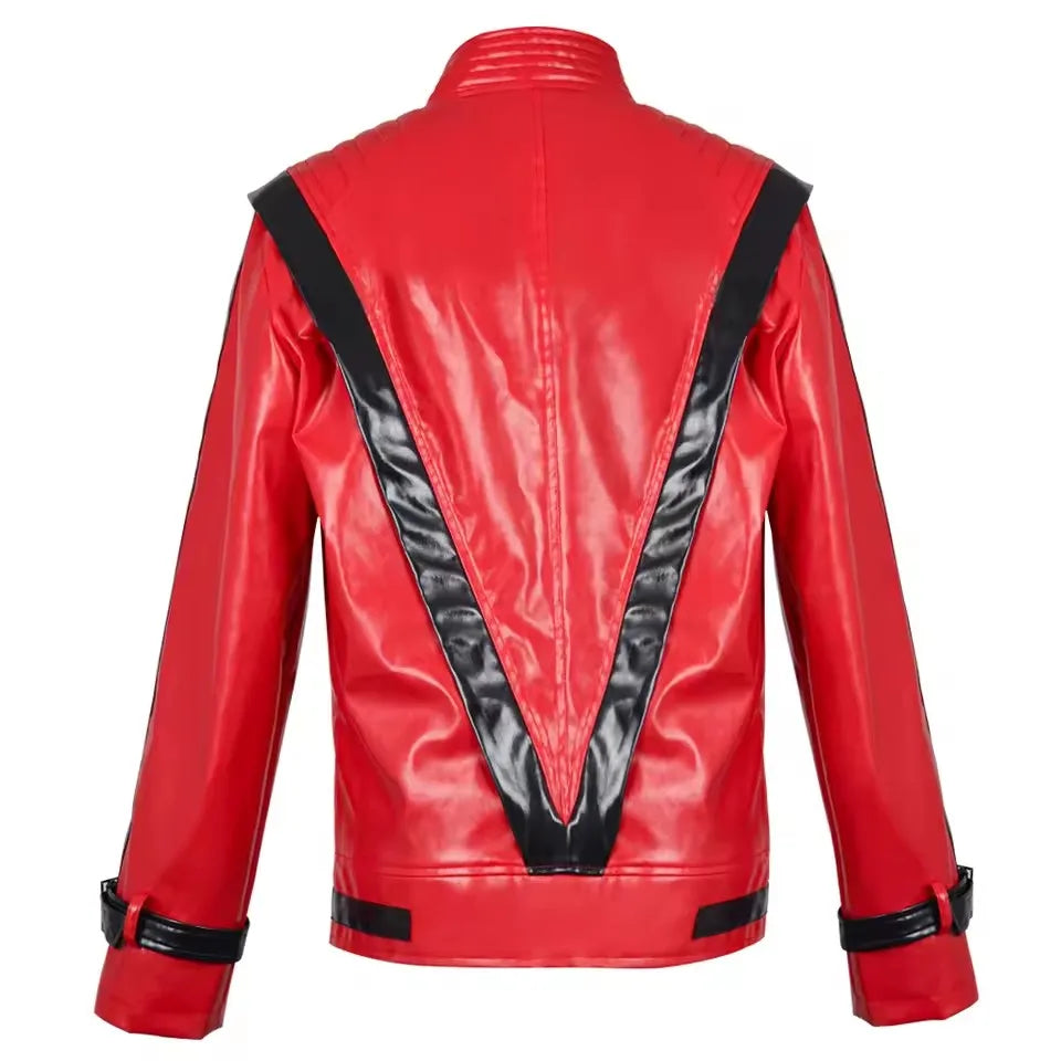 Classic Michael Red Leather Jacket Cosplay Costume Zipper Design Carnival Performance Wear Teen And Adult Pi-Mart