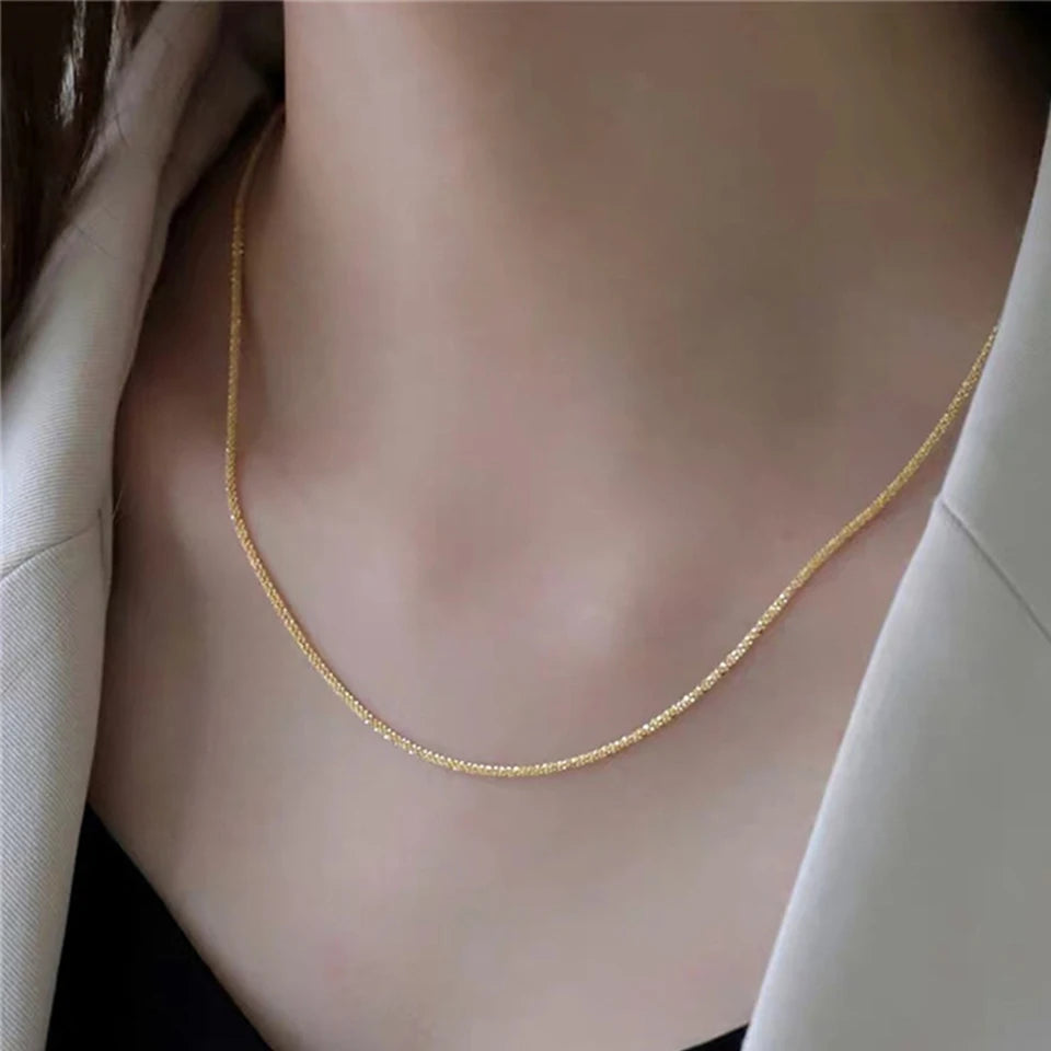Trend Sparkling Silver Color Choker Necklace For Women Elegant Clavicle Chain Necklace Party Wedding Collar Jewelry Gifts Pi-Mart