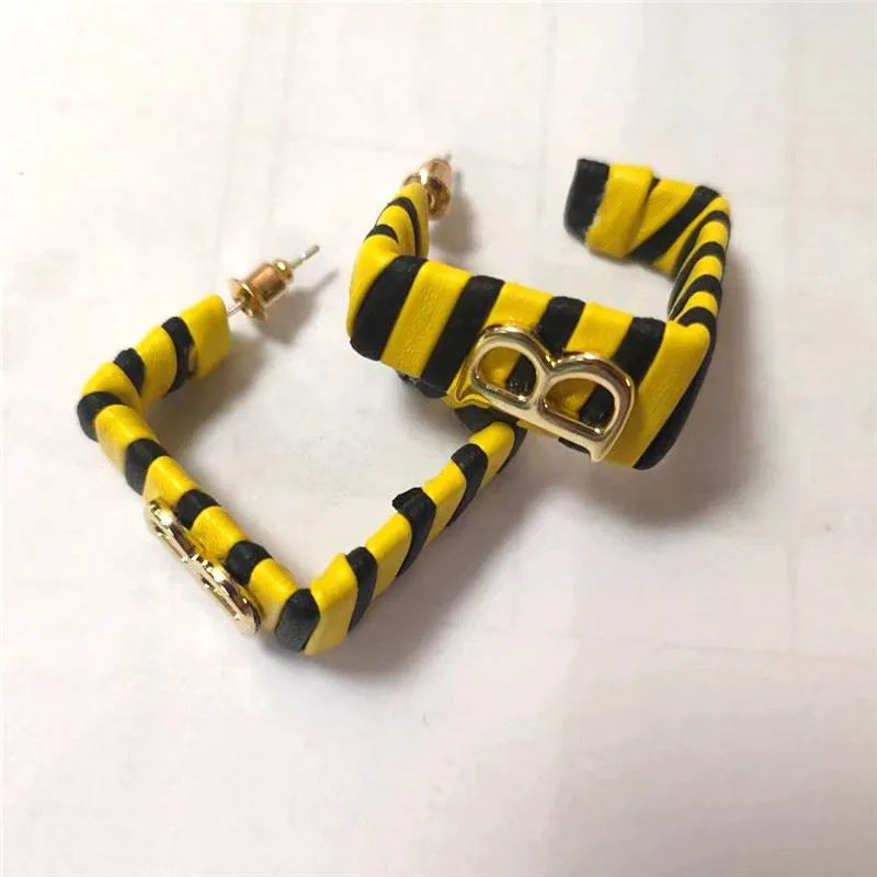 28 Colors Zebra Pu Leather Square Hoop Earrings For Women Fashion Jewelry Letter Alphabet Geometric Stripe Pendientes Mujer Pi-Mart