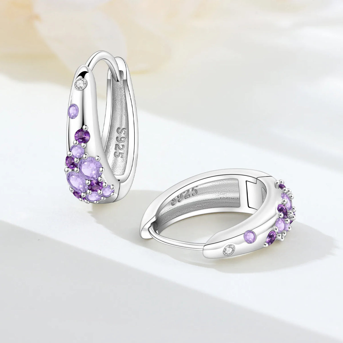 PANPOKI S925 Sterling Silver Purple Zircon Series Earrings Hoop Earrings For Women Jewelry Original Party Trendy Gifts Pi-Mart