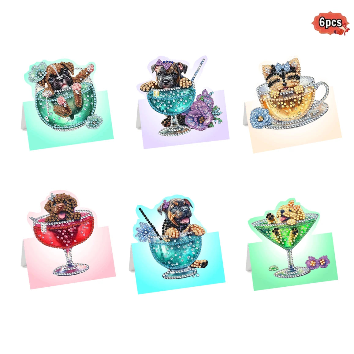 6-Piece/Set DIY Diamond Painting Kit Birthday Card Kit, Unique Flower Pattern Design, Rhinestone Diamond Painting Art Mosaic Pos Pi-Mart