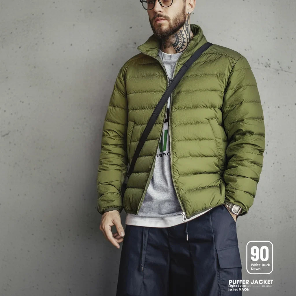 Maden Winter Men's Stand-up Collar Down Jacket Lightweight Hydrophobic White Duck Down Filling Coat Warm Inner Layer for Fall LadyShow.Store