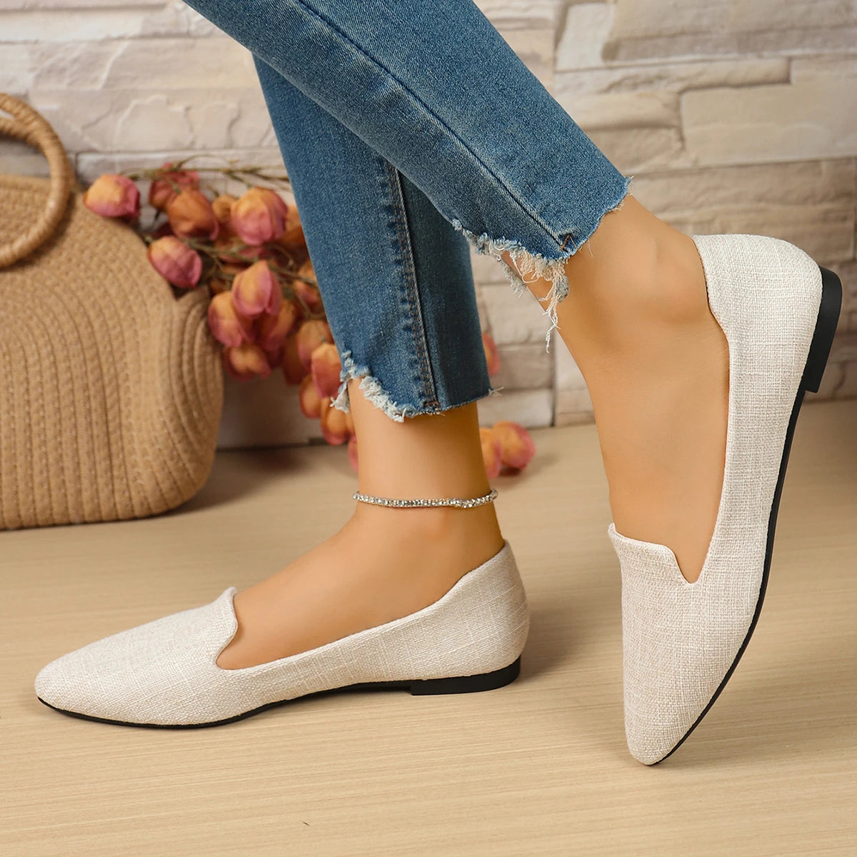 Women Flats Pointed Toe Solid Color Flats for Women Spring/autumn Casual Comfortable Leopard Brown Flat Heel Shoes Pi-Mart