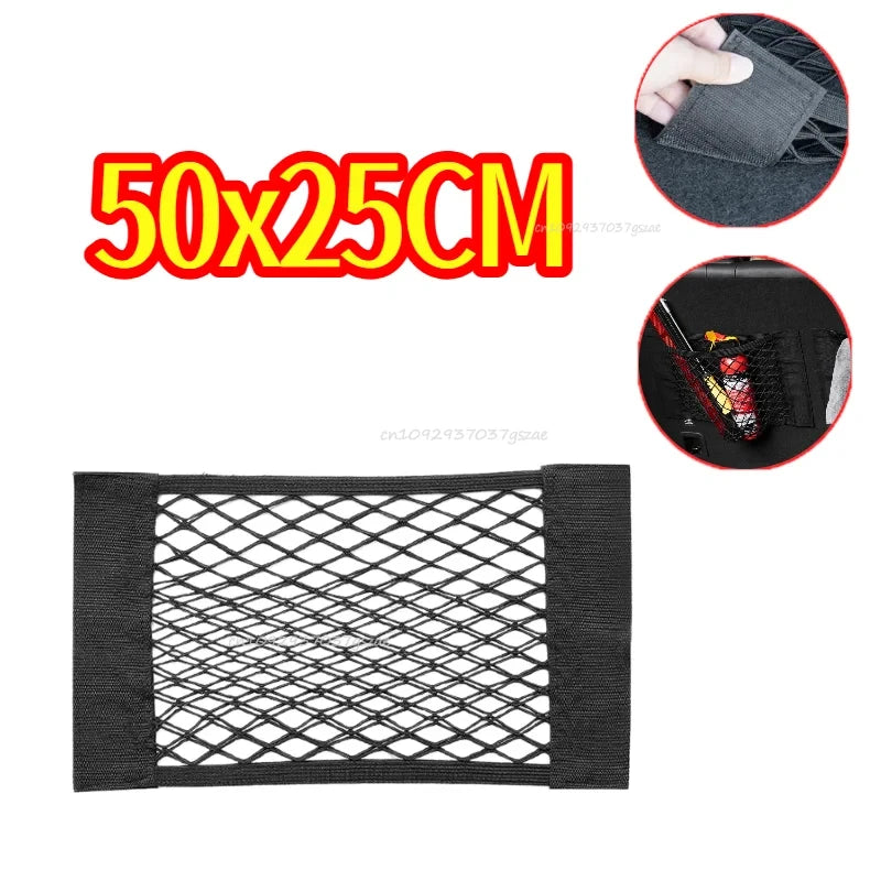 Car Storage Net Stretchable Mesh Pocket Net Magic Elastic Sticker Universal Rear Mesh Trunk Seat Bag Pocket Cage Auto Organizer Pi-Mart
