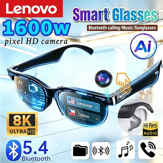 Lenovo Smart Glasses AI Translation Bluetooth Conversation Recording Listening To Music Smart Sunglasses for Men Women 2026 New LadyShow.Store