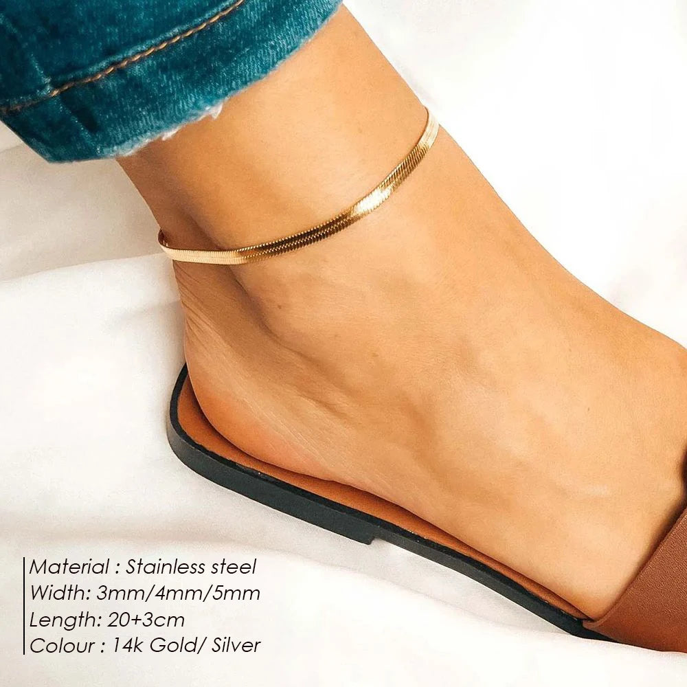 EMANCO 4MM Snake Chain Anklet Womens Beach Chain Stainless Steel Anklet Gift Drop/Wholesale Factory Direct Sales Pi-Mart
