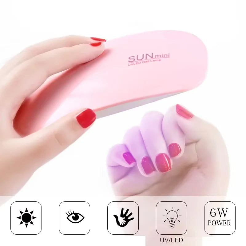 Mini UV LED Nail Lamp 6W for Curing Nail Gel Polish Portable Foldable 120s/60s Timing Manicure Dry Machine Nail Art Drying Tool Tri Light Beauty
