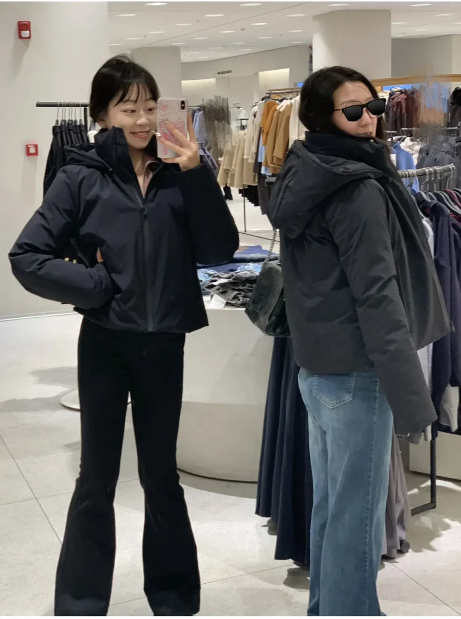 ETJ 2025 Autumn/Winter New  women's short imitation wind waterproof hooded thick warm cotton jacket Outdoor coat 4749703 LadyShow.Store