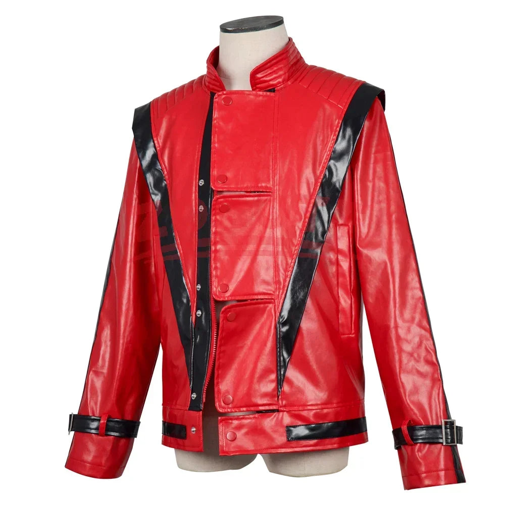 Classic Michael Red Leather Jacket Cosplay Costume Zipper Design Carnival Performance Wear Teen And Adult Pi-Mart