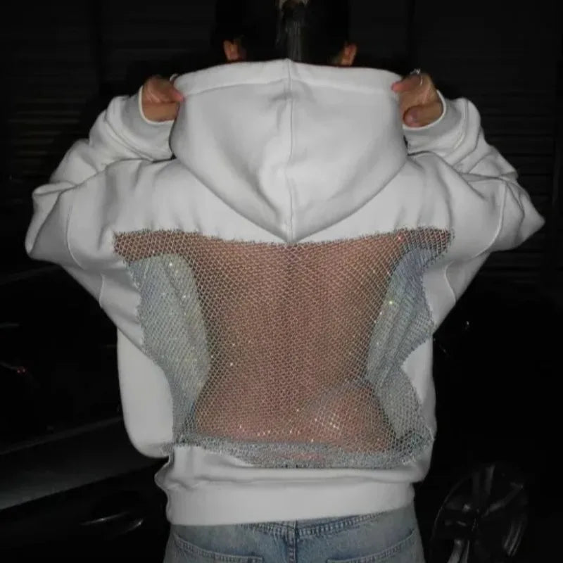Women’s Backless Hollow Mesh Hoodie Long Sleeve Solid Color Sweatshirt Casual Top for Autumn and Winter Perfect Christmas Gift LadyShow.Store