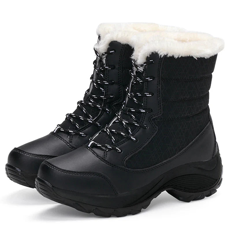 Snow Boots Women Platform Boots Non-slip Women Winter Shoes Fur Warm Ankle Boots for Women Wedges Waterproof Thigh High Boots LadyShow.Store