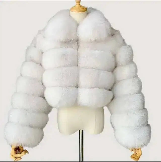 DEAT Fashion Women's Faux Fur Coat Lapel Zipper Long Sleeves Loose Thick Imitation  Fur Short Jacket Winter New 7AB6103 Pi-Mart