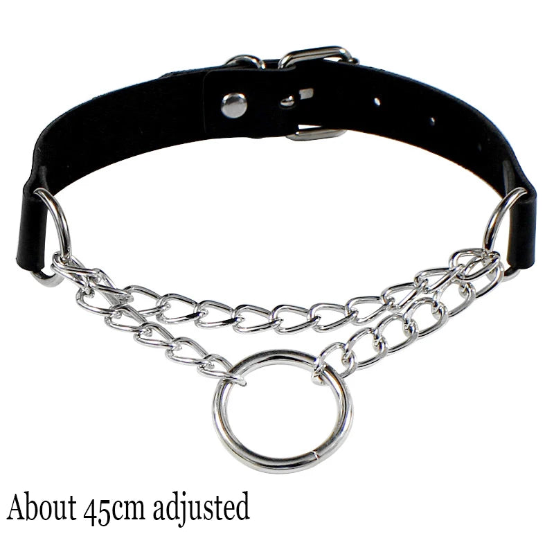 Black PU Leather Punk Choker Collar Necklace with Rivets Gothic Femme Jewelry for Party Club Sexy Goth Pendientes Pi-Mart
