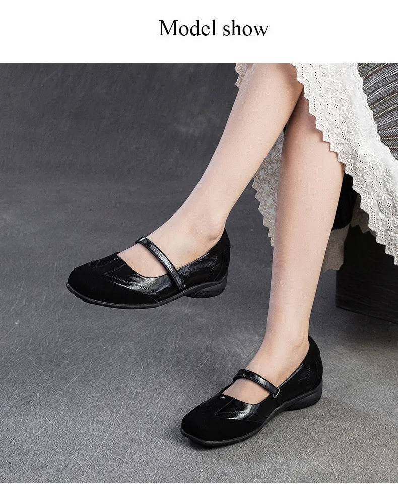 DRKANOL 2026 Women Genuine Leather Flat Shoes Summer Shallow Sheepskin Hook And Loop Casual Loafers Ladies Low Heel Single Shoes Pi-Mart