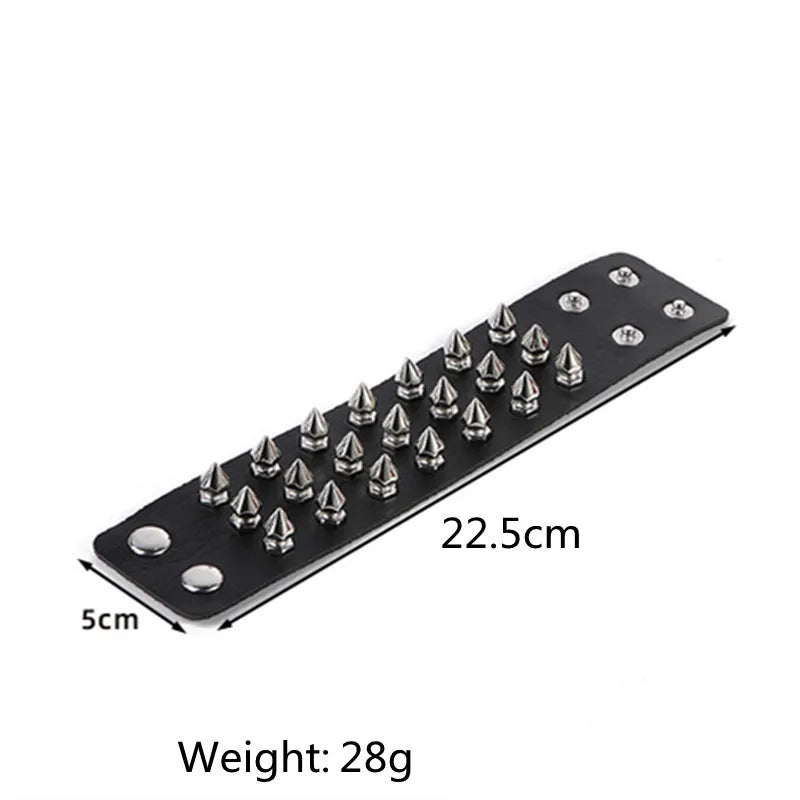 Vintage Leather Bracelets Punk Row Cuspidal Spikes Rivet Stud Wide Cuff PU Leather Punk Gothic Rock Unisex goth accessories Pi-Mart
