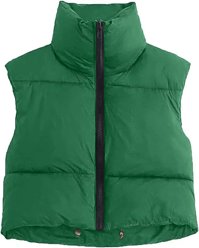 Autumn And Winter Women's Short Cotton Down Vest Short Stand-up Collar Warm Sleeveless Quilted Vest Outdoor Travel Jacket Tops LadyShow.Store
