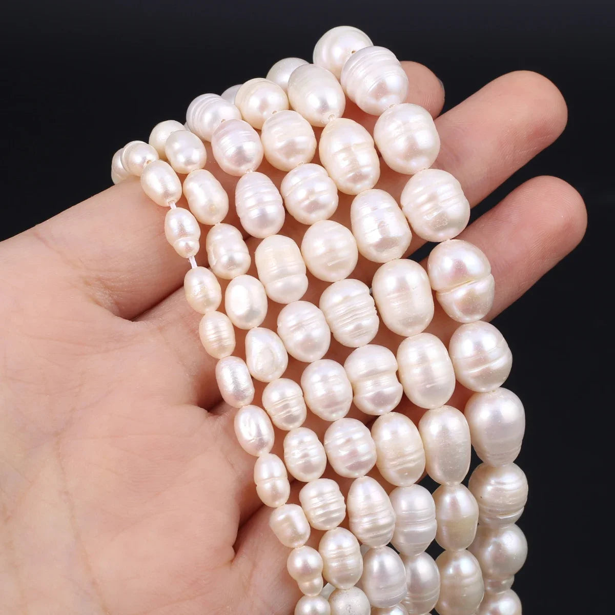 A Natural Freshwater Pearl Bead Rice Shape Christmas Gift Ladies White Jewelry Making DIY Fashion Bracelet Necklace Accessories Pi-Mart