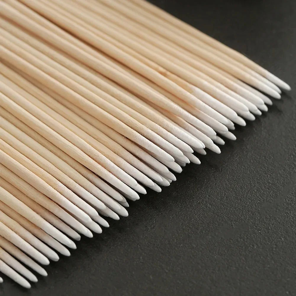 100/300/500 Nails Wooden Tip Cotton Stick Buds Disposable Ultra-Detail Corrector Nail Polish Remover Clean Sticks Manicure Tools Tri Light Beauty
