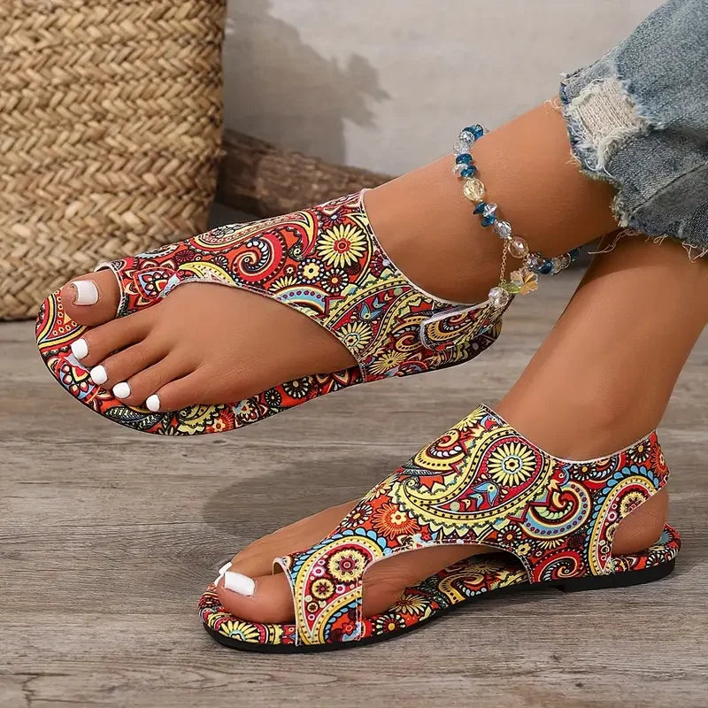2025 Women Flat Sandals Comfortable Flats Sandals Printed Bohemia Roman Style Shoes for Women Fashion Shoes Sandalias De Mujer LadyShow.Store