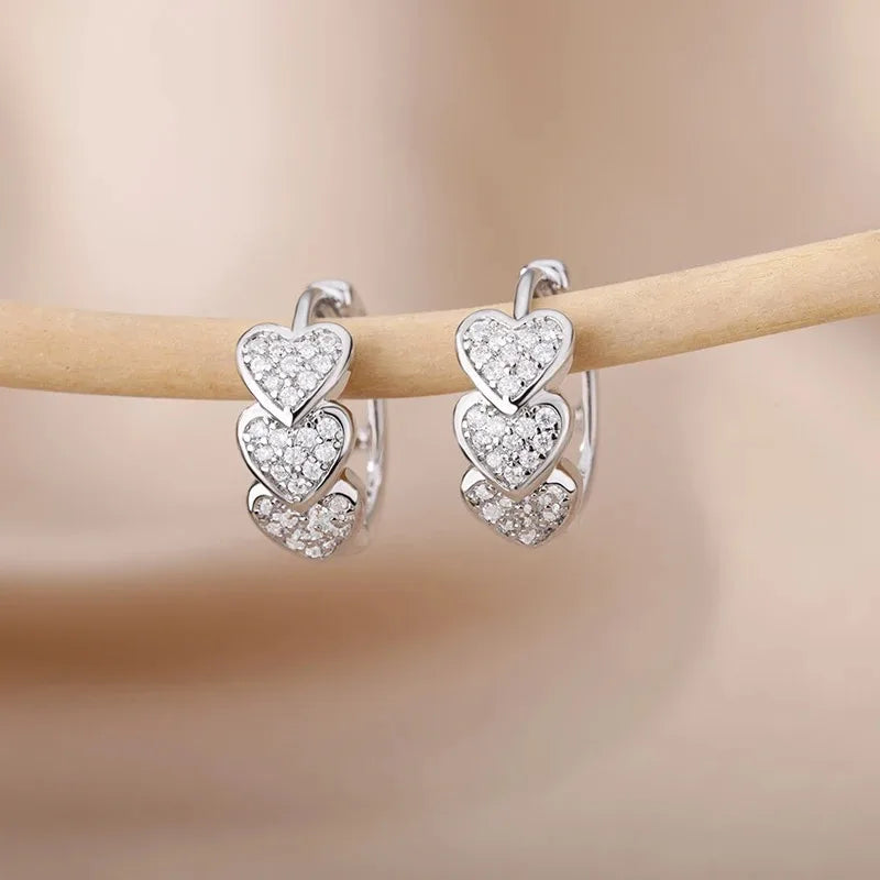 Hollow Zircon Heart Earrings For Women Stainless Steel Gold Color Heart Earring Luxury Wedding Couple Jewelry Gift Free Shipping Pi-Mart