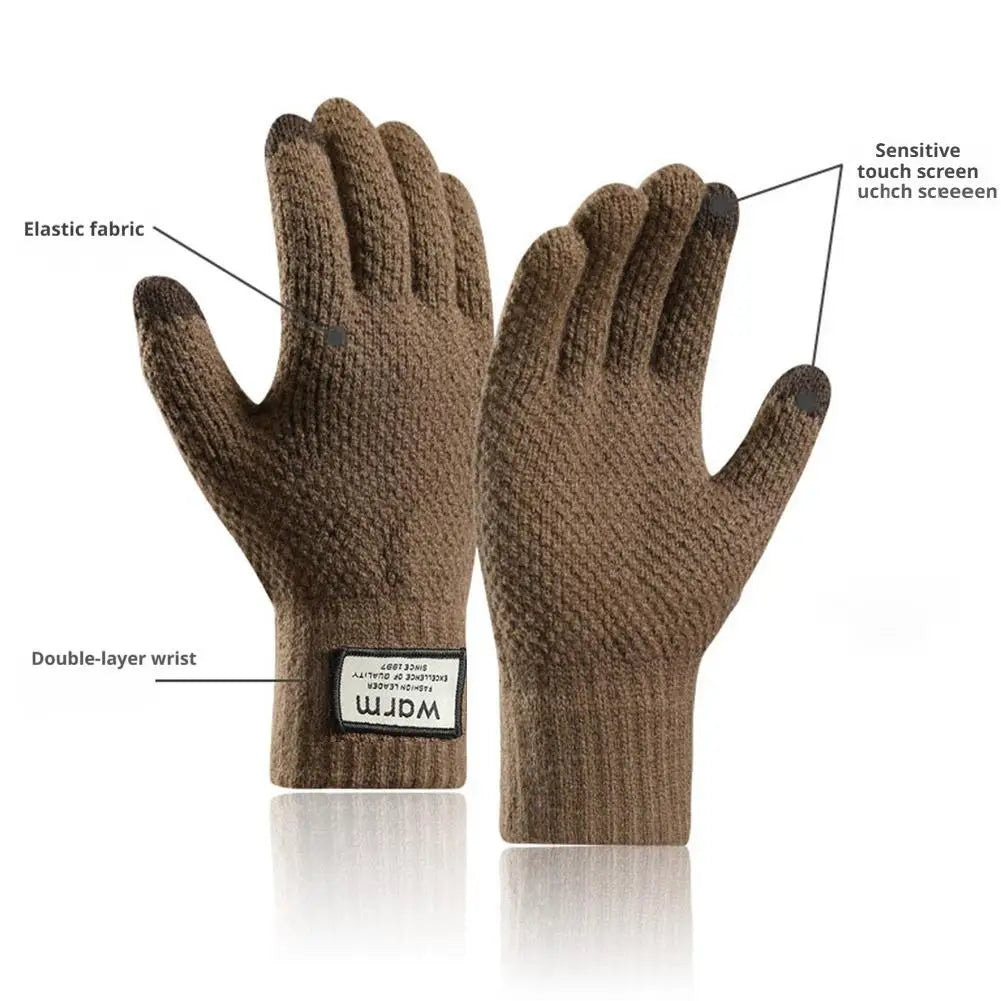 Thermal Winter Gloves For Men Thickened Warm Fleece Lined Anti-Slip Touch Screen Thermal Windproof Cycling Gloves Pi-Mart