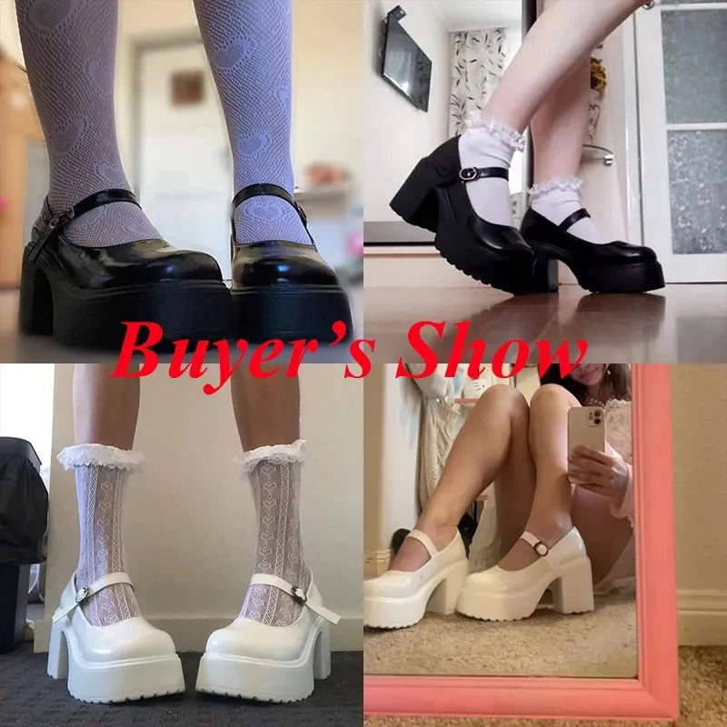 Black Super High Heels Mary Jane Shoes Women 2026 Goth Chunky Platform Pumps Woman Plus Size Ankle Buckle Party Lolita Shoes 42 Pi-Mart