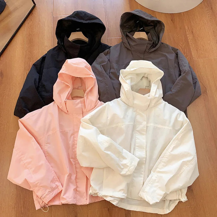 Mumaroho 2026 Autumn Winter Women Windbreaker Jacket Windproof Solid Long Sleeve Outdoor Sport Hooded Thin Coat Jacket For Women Pi-Mart