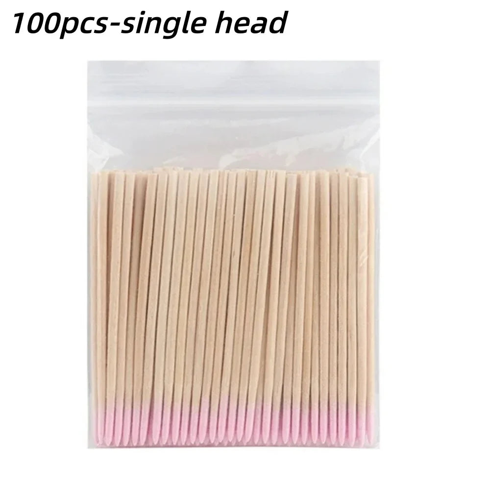 100/300/500 Nails Wooden Tip Cotton Stick Buds Disposable Ultra-Detail Corrector Nail Polish Remover Clean Sticks Manicure Tools Tri Light Beauty