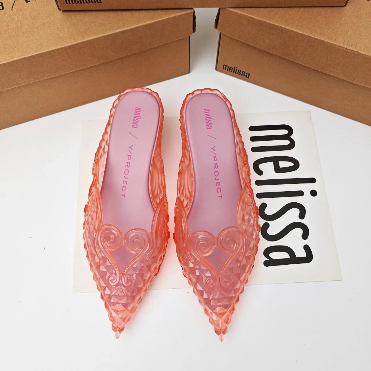 Women Sandals 2025 Spring Melissa Woman Slingback Shoes Fashion Ladies High Heels Elegant Med Heel Pointed Toe Slip on Sandal LadyShow.Store