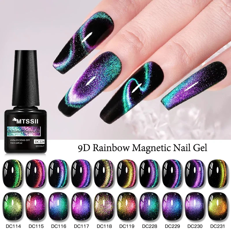 9D Rainbow Cat Magnetic Gel Nail Polish Chameleon Galaxy Effect Magnetic Semi Permanent Soak Off UV Gel Varnish Nail Supplies Tri Light Beauty