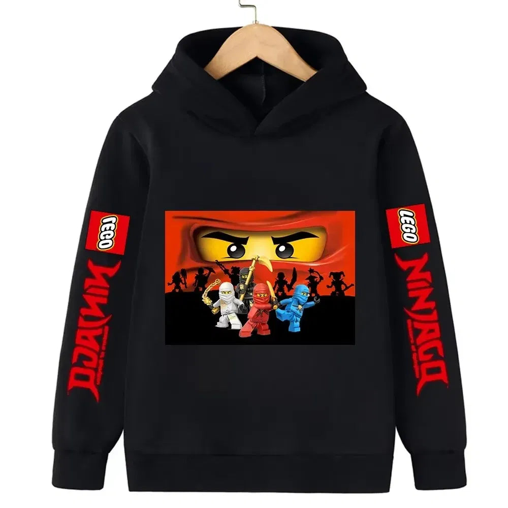 Color: Yellow, Kid Size: 17 - Lego Phantom Ninja Cartoon Children's Hooded Hoodies Casual Sports Sweatshirt 3-13 Year Old Boy Kid Baby Girls Clothes Pullover