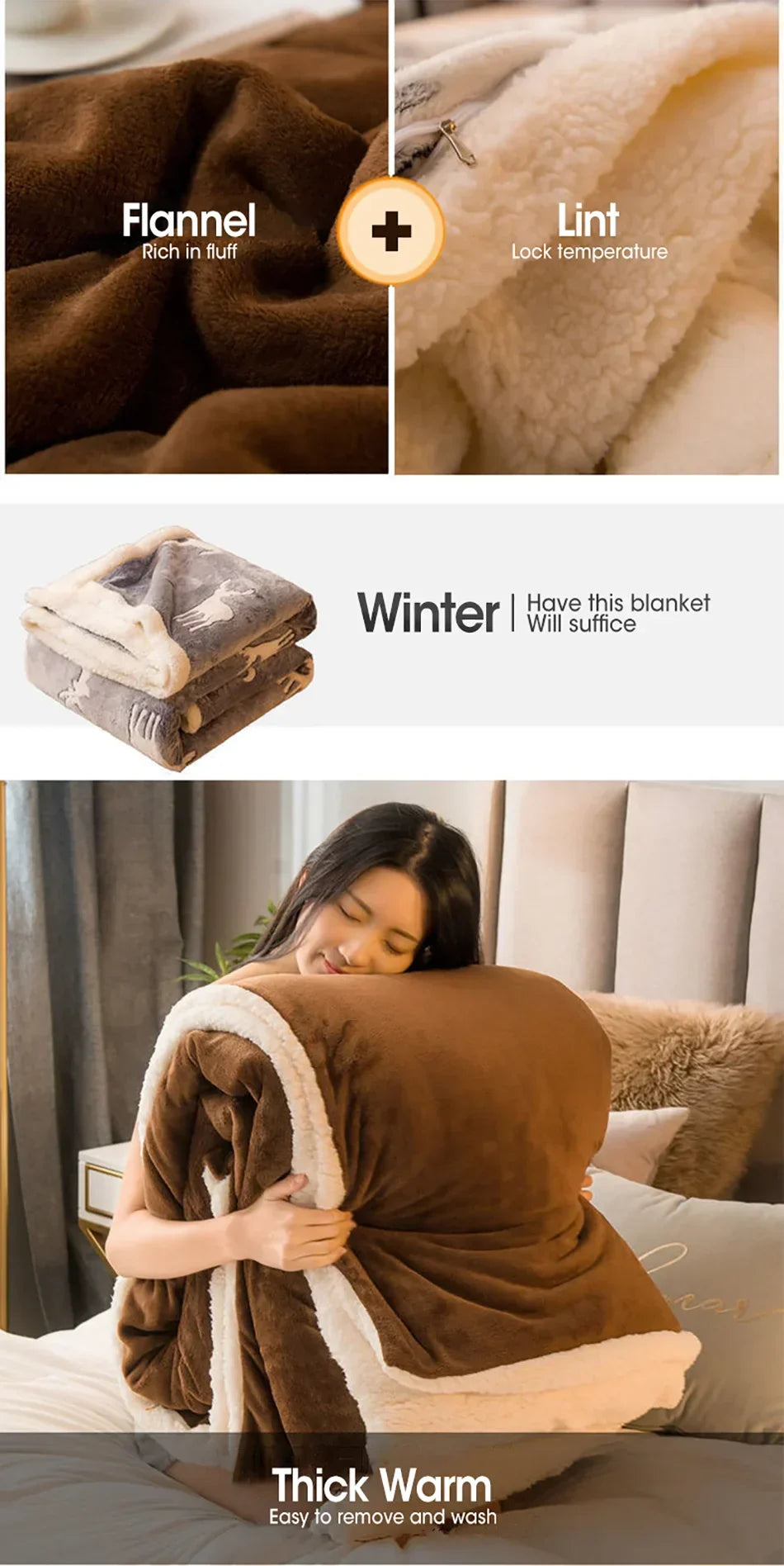 Wool Throw Blanket Keep Warm Winter Bed Blankets Double Sided Queen Duvet Cover Camping Double Bed Cover Bedspread On The Bed Pi-Mart