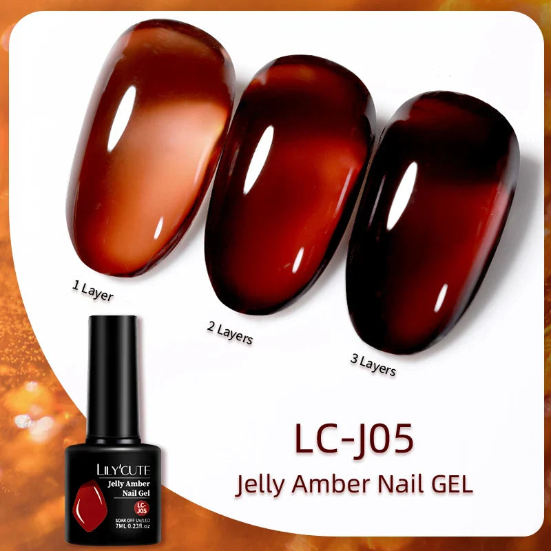 LILYCUTE 7ML Jelly Amber Gel Nail Polish Brown Crystal Translucent Dull Color Nail Art Gel Semi Permanent UV Gel Polish Varnish Tri Light Beauty