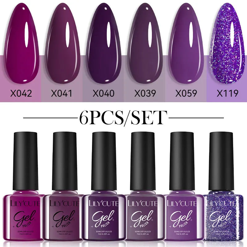 LILYCUTE 6Pcs/set 7ml Coffee Series Gel Nail Polish Kit 125 Colors Manicure Semi Permanent Soak Off UV Nail Art Gel Varnish Tri Light Beauty