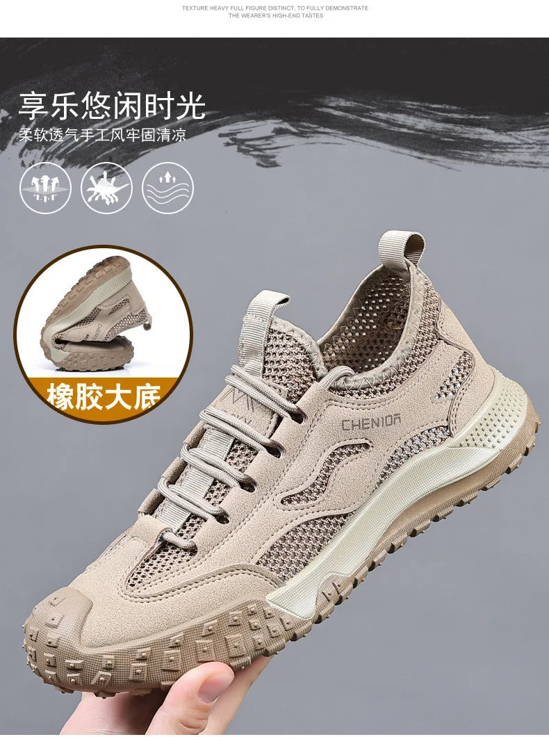 Oulylan Men's Summer Breathable Hollow Mesh Wading Shoes 2026 Outdoor Hiking Climbing Non-Slip Sport Sneakers Size 39-44 Pi-Mart