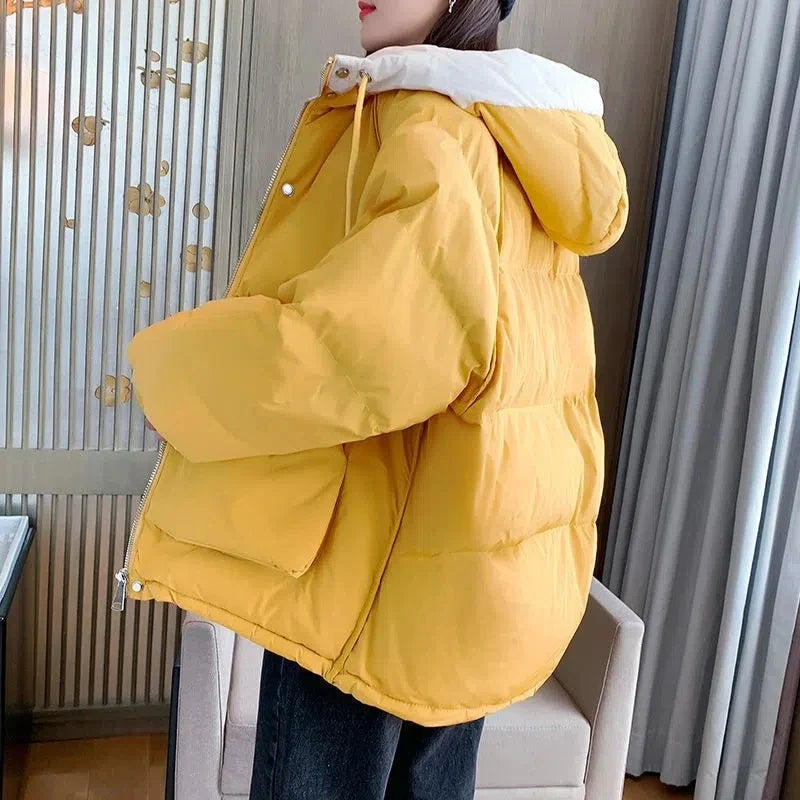 2024 Winter Korean Warm Female Puffer Coat Pocket Solid Parkas Padding Long Sleeve Thick New in Outerwears Hooded Women's Jacket LadyShow.Store