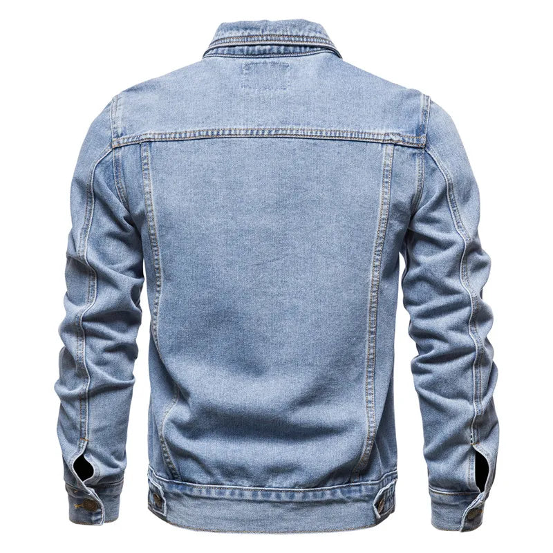 2025 Autumn Men Solid Denim Jackets Fashion Motorcycle Vintage Jeans Jackets Hommes Slim Fit Cotton Casual Black Blue Coats Pi-Mart
