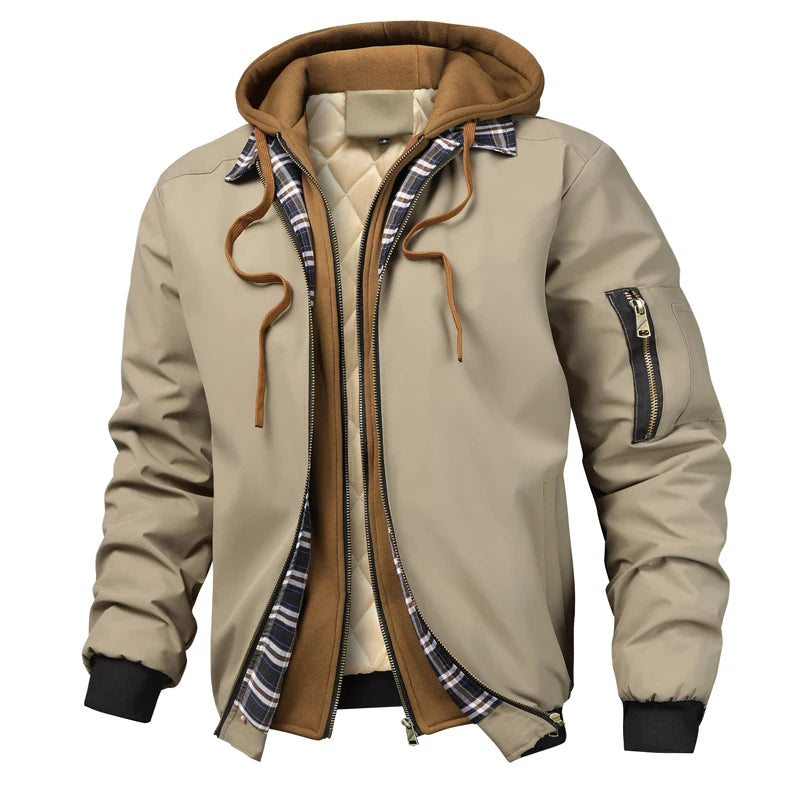 Autumn Winter Men's Warm Windbreaker Jacket Outdoor Man Thick Windbreaker Hiking Hooded Coats Men Thermal Sports Zipper Parkas J Pi-Mart