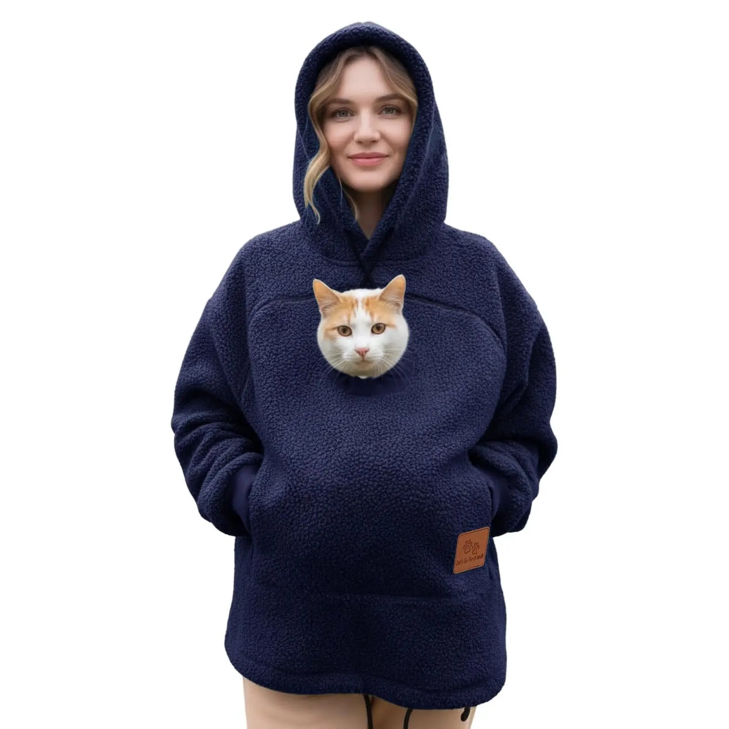 Ladies Winter Hooded Lamb Velvet Zipper Kangaroo Pocket Cat Dog Mommy Outwear Sweatshirt Comfortable Street Style Trendy Fashion LadyShow.Store
