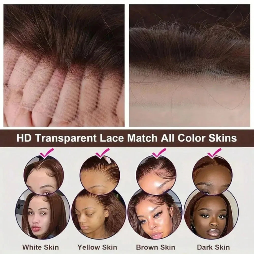 28 Inch Brown Lace Front Wigs Human Hair Pre Plucked 13x4 Straight Lace Front Wigs Human Hair 200% Density Colored #4 Light Brown Wig HD Lace Frontal Wigs For Women LadyShow.Store